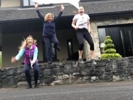 Young People of Ratheniska Foróige Club jumping for joy after running the equivalent of 25 marathons in 8 days
